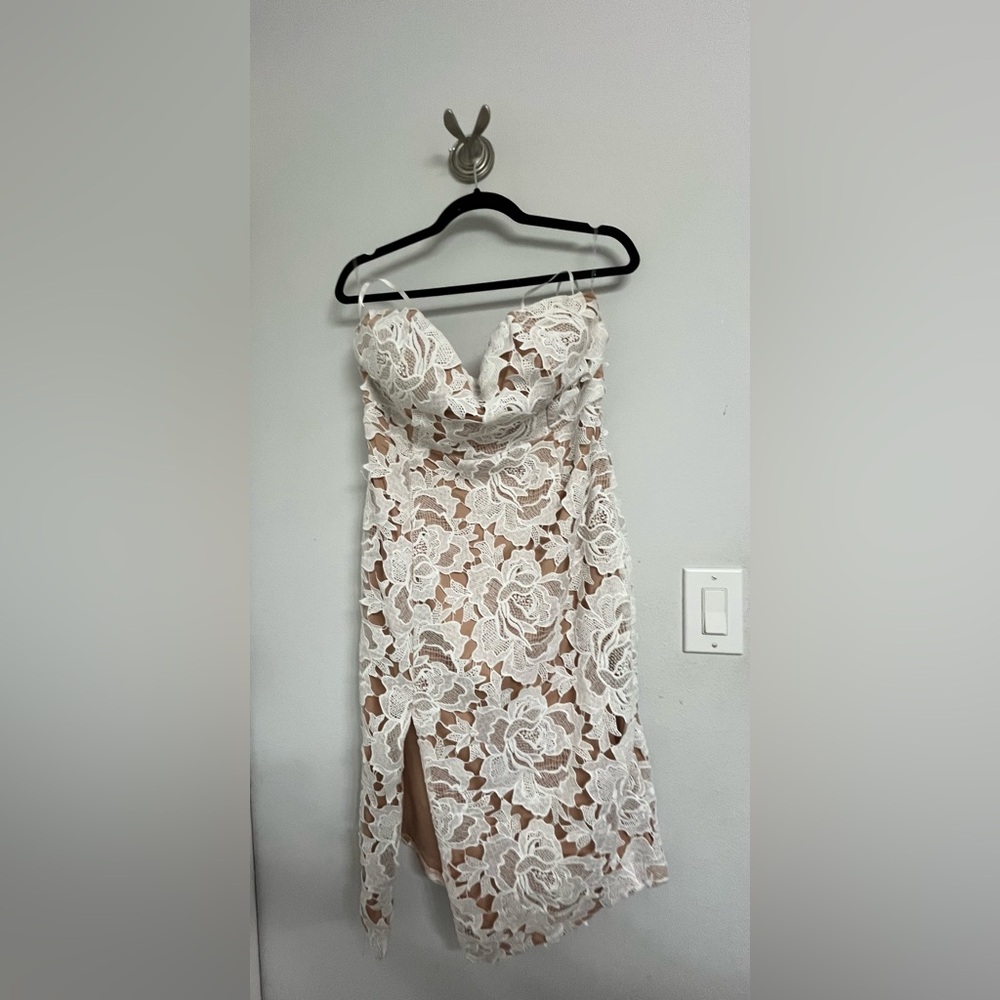 Showpo Cream Lace Dress